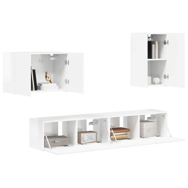 vidaXL TV Wall Cabinet Set 4 pcs High Gloss White Engineered Wood