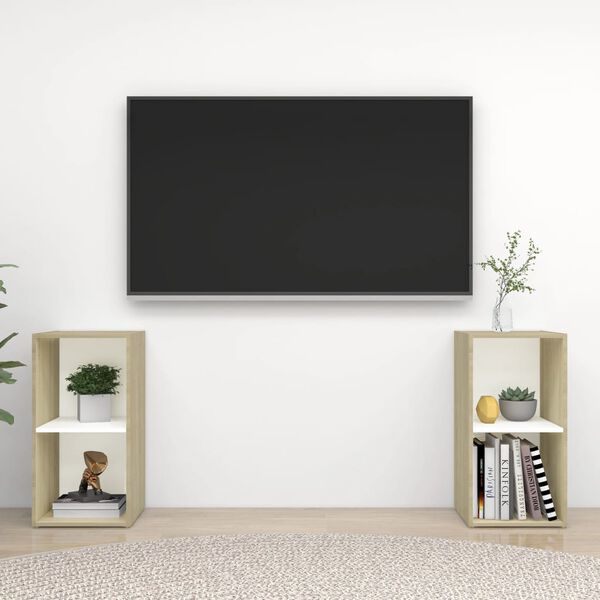 vidaXL TV Cabinets 2 pcs White and Sonoma Oak 72x35x36.5 cm Engineered Wood