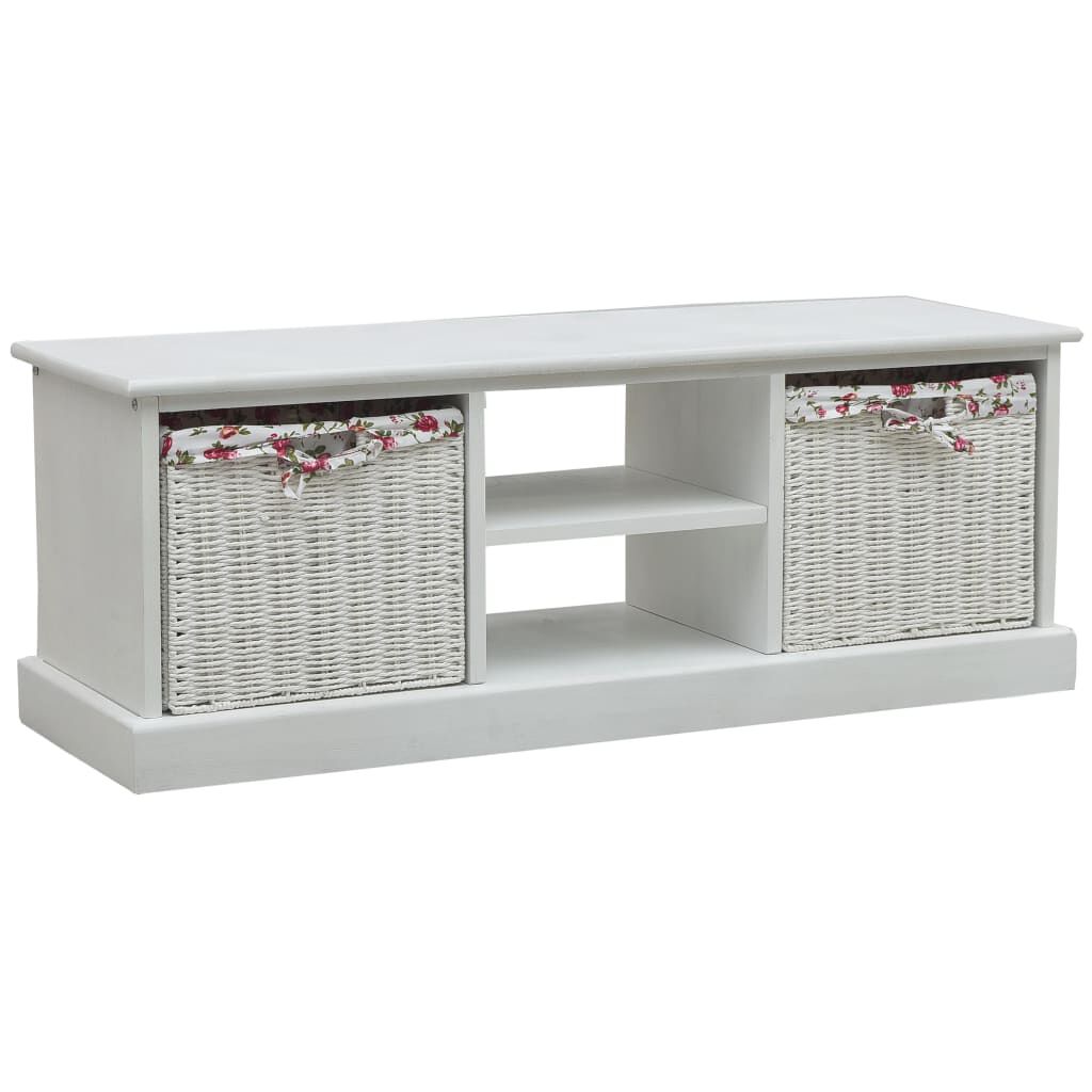 White tv stand with baskets hot sale