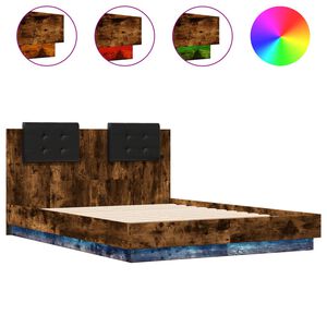 vidaXL Bed Frame with LED without Mattress Smoked Oak 120x190 cm Small Double