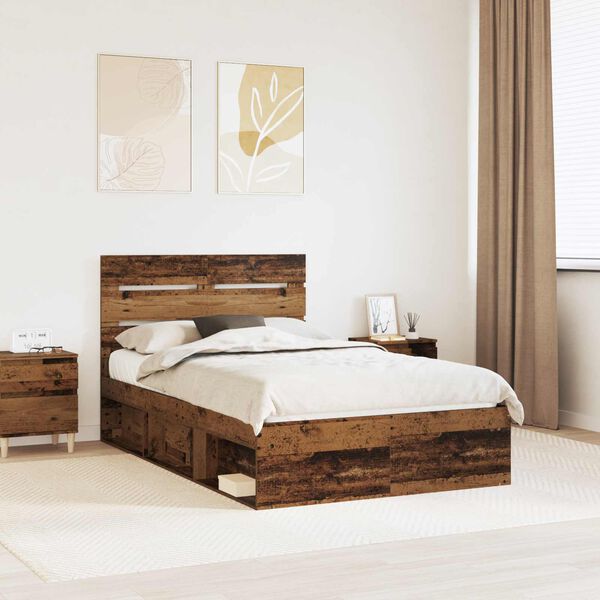 vidaXL Bed Frame with Headboard Old Wood 120 x 190 cm Solid Pine Wood