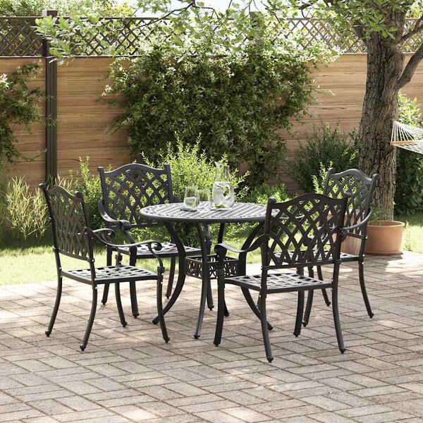 vidaXL Garden Dining Set 5 pcs Black 90 x 90 x 75 cm Cast Aluminium