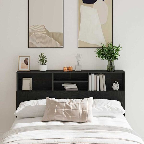 vidaXL Headboard Cabinet Black Oak 160 x 19 x 103.5 cm Engineered Wood