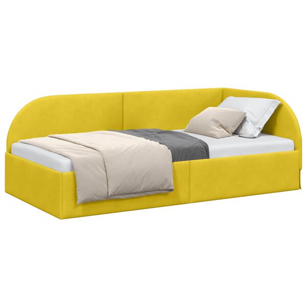 vidaXL Corner Bed Frame with Headboard Yellow 90 cm x 200 cm Velvet