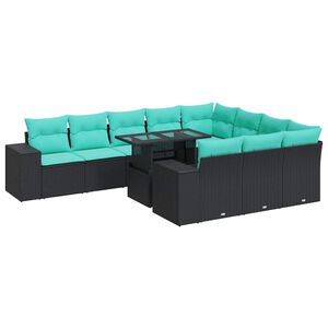 vidaXL 15 Piece Garden Sofa Set with Cushions Black Poly Rattan Acacia