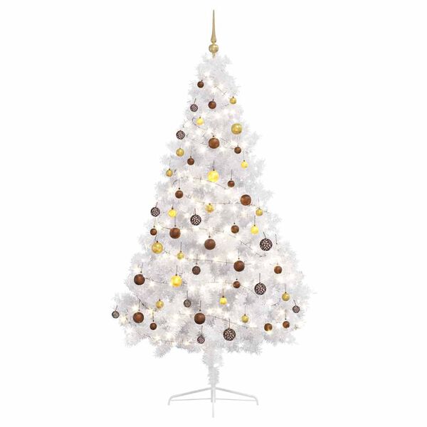 vidaXL Artificial Half Pre-lit Christmas Tree with Ball Set White 210 cm