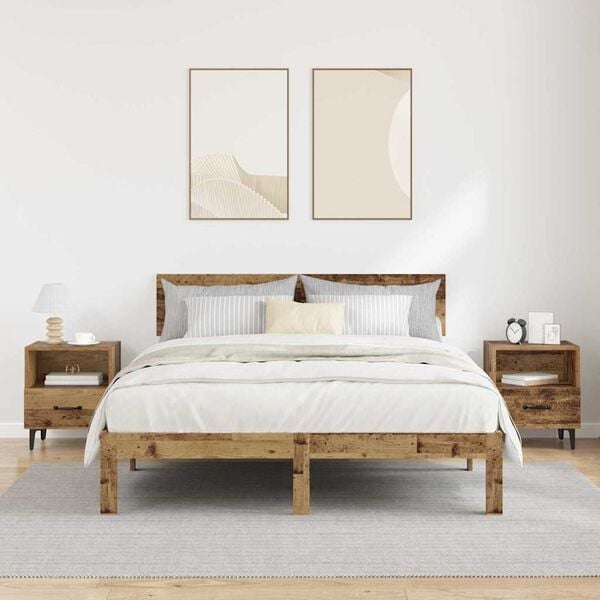 vidaXL Bedside Cabinet with Drawer 2 pcs Old wood 40 x 35 x 47.5 cm