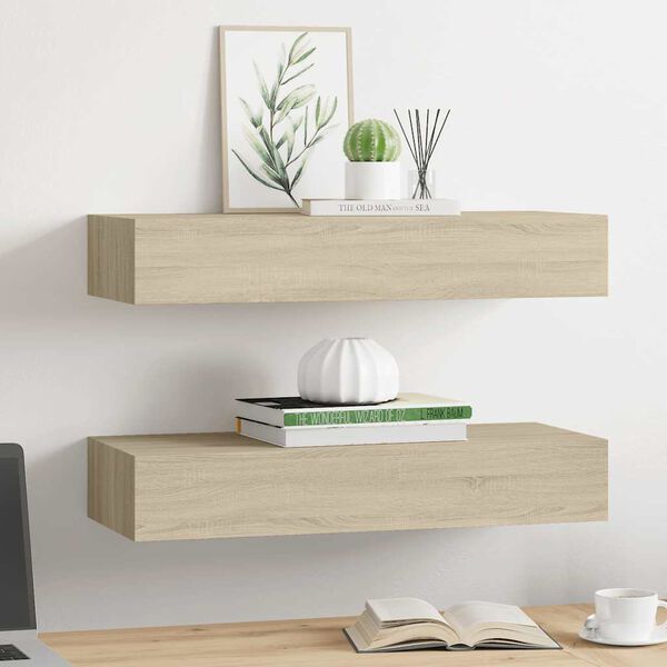 vidaXL Wall-mounted Drawer Shelves 2 pcs Oak 60x23.5x10cm MDF