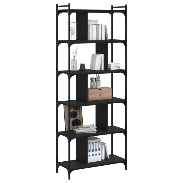vidaXL Bookcase 6-Tier Black 76x32x192 cm Engineered Wood