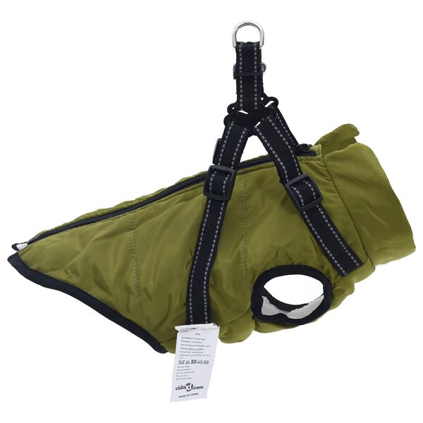 vidaXL Dog Coat with Harness Army Green 2XL Fleece and Polyester