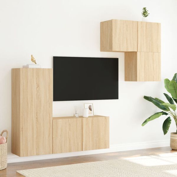 vidaXL 4 Piece TV Wall Units Sonoma Oak Engineered Wood