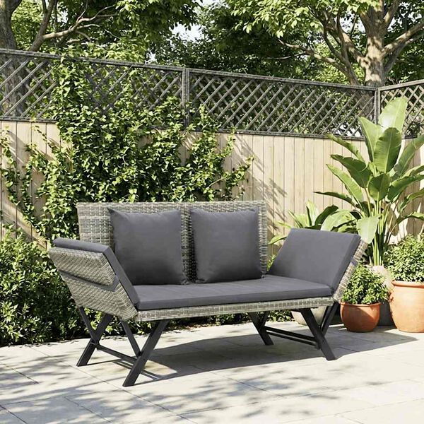 vidaXL Garden Bench with Cushions Grey 176 cm Poly Rattan