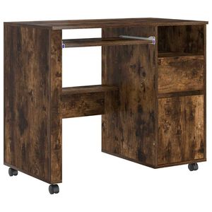 vidaXL Desk with Wheels Smoked Oak Engineered Wood 91 x 50 x 77 cm
