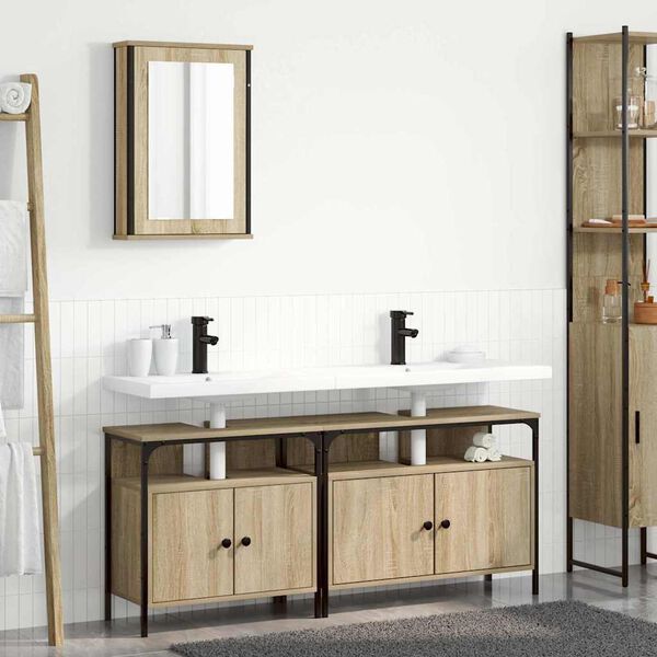 vidaXL Bathroom Furniture Set with Shelf 3 pcs Brown Engineered wood