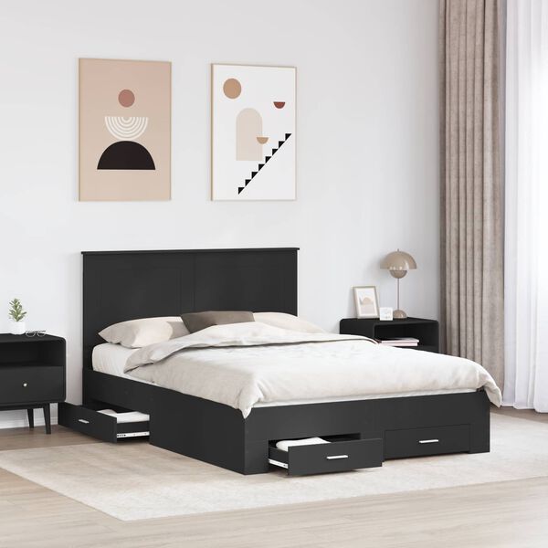 vidaXL Bed Frame with Headboard Black 140 x 190 cm Engineered Wood