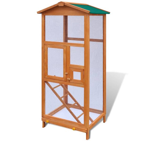 vidaXL Outdoor Large Bird Cage Small Animal House 2 Doors Wood