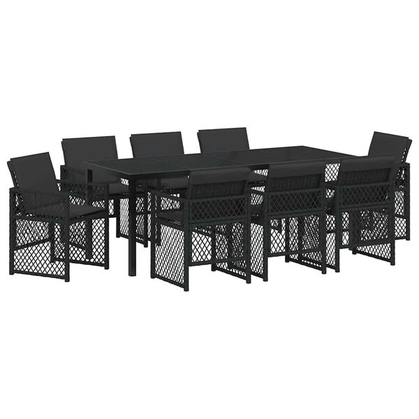 vidaXL Garden Dining Set 9 pcs Black Poly Rattan