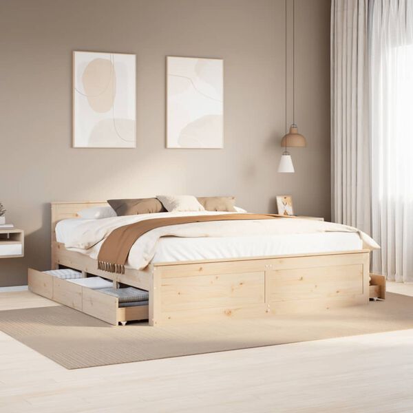 vidaXL Bed Frame without Mattress with Headboard 180x200 cm Super King Solid Wood Pine
