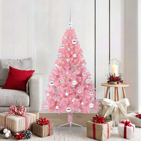 vidaXL Artificial Pre-lit Christmas Tree with 150 LEDs Pink 150 cm PVC