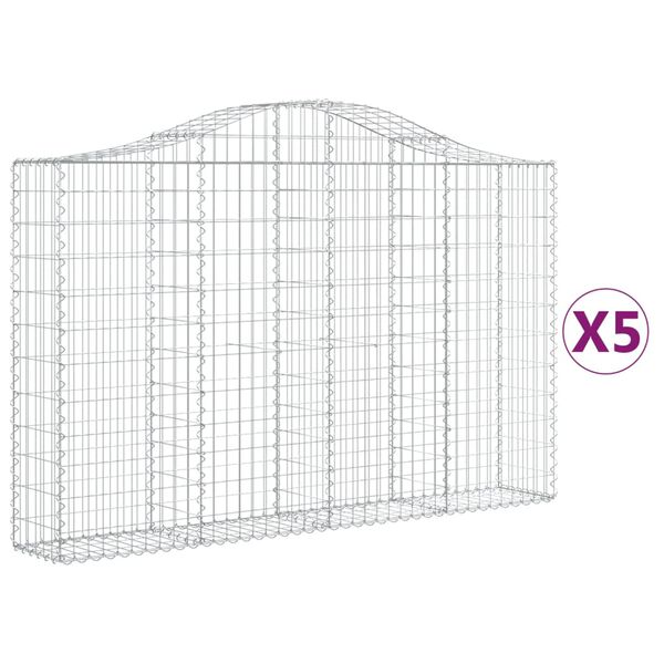 vidaXL Arched Gabion Baskets 5 pcs 200x30x120/140 cm Galvanised Iron