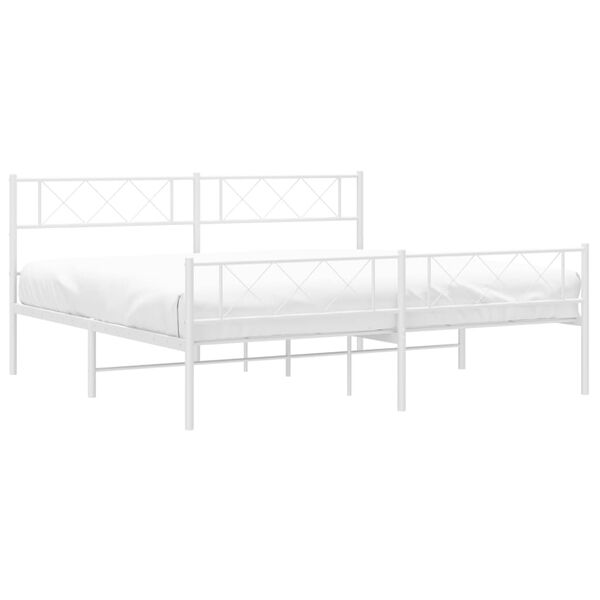 vidaXL Metal Bed Frame without Mattress with Footboard White 180x200cm