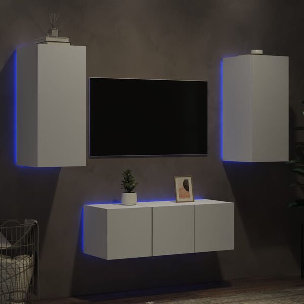 vidaXL 4 Piece TV Wall Units with LED White Engineered Wood
