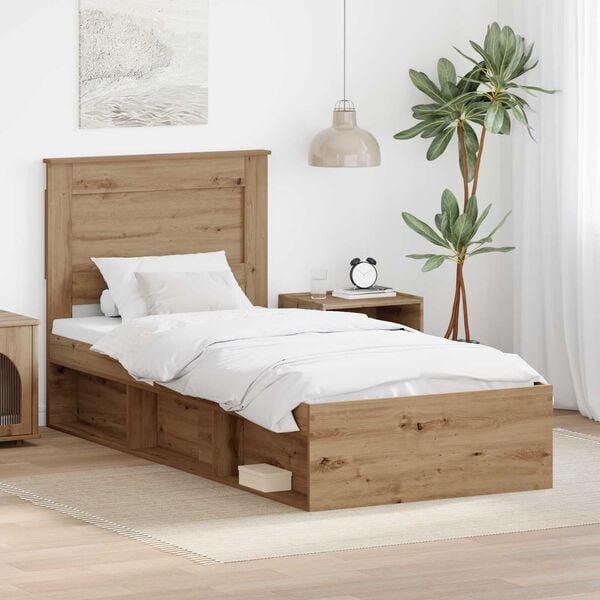 vidaXL Bed Frame Artisian Oak 100 x 200 cm Solid Pine Wood