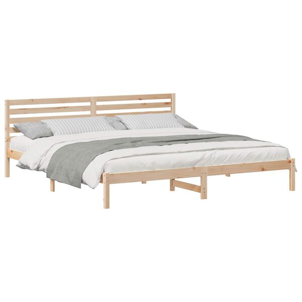 vidaXL Bed Frame with Headboard Brown 200 x 220 cm Solid Pine Wood