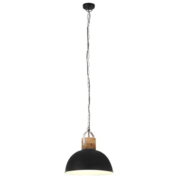 vidaXL Industrial Hanging Lamp Black Round 42 cm E27 Solid Mango Wood