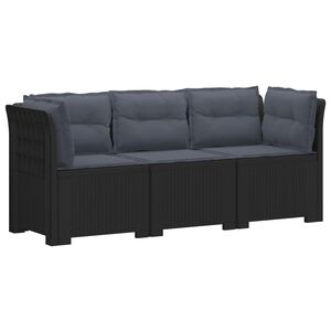 vidaXL 3-Seater Garden Sofa with Cushions Rattan Look PP Anthracite