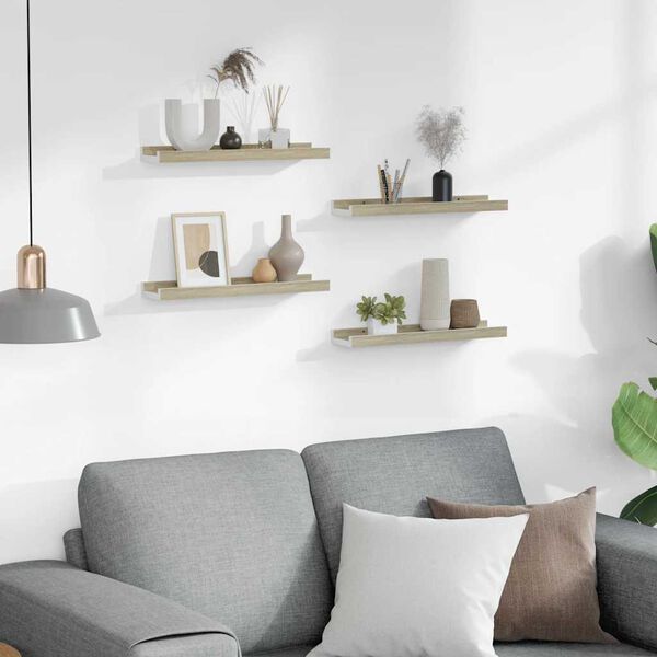 vidaXL Wall Shelves 4 pcs White and Sonoma Oak 40x9x3 cm