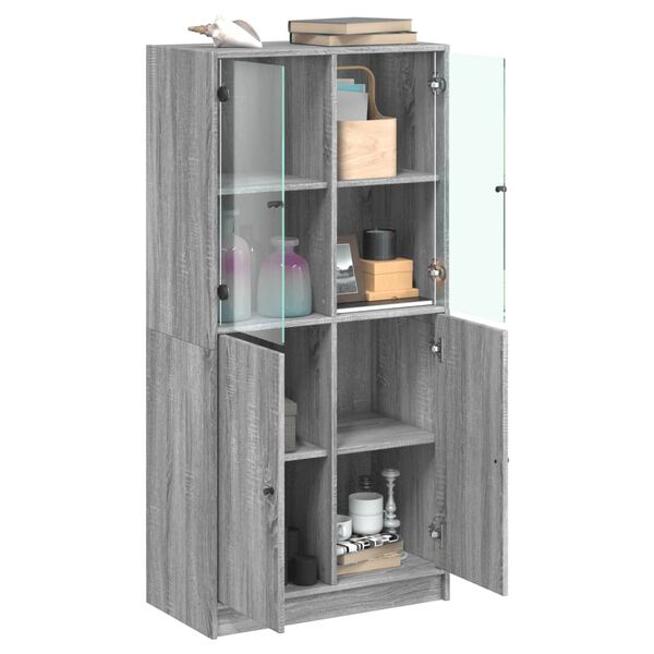 vidaXL Highboard with Doors Grey Sonoma 68x37x142 cm Engineered Wood