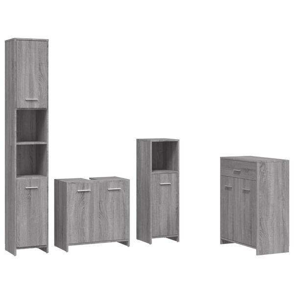vidaXL 4 Piece Bathroom Furniture Set Grey Sonoma Engineered Wood