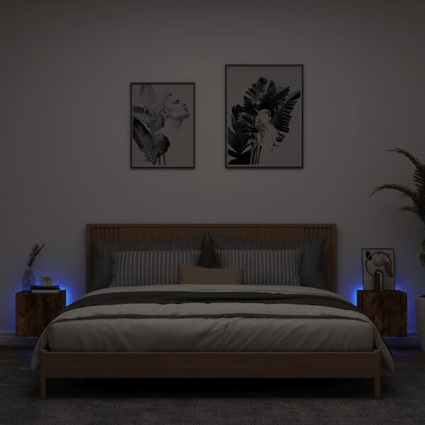 vidaXL TV Wall Cabinets with LED Lights 2 pcs Smoked Oak 30.5x35x30 cm