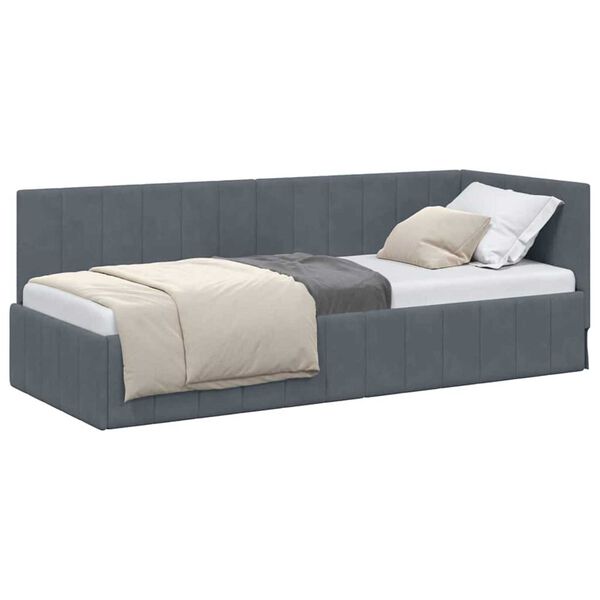 vidaXL Corner Bed Frame with Headboard Dark Grey 80 cm x 200 cm Velvet