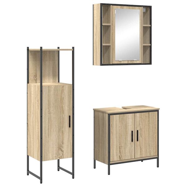 vidaXL Bathroom Furniture Set with Shelf 3 pcs Brown Engineered wood