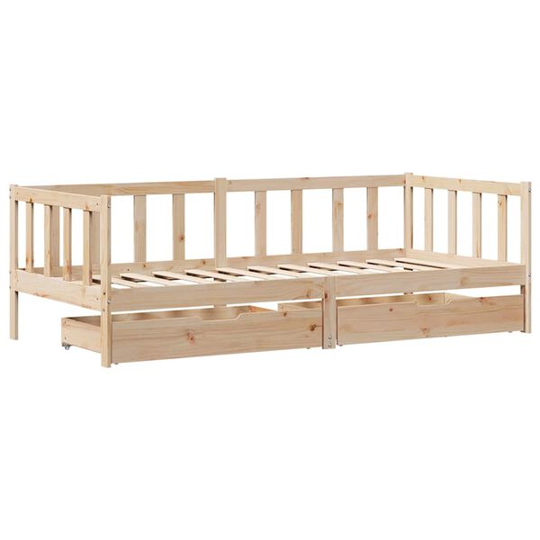vidaXL Daybed with Drawers without Mattress 90x190 cm Single Solid Wood