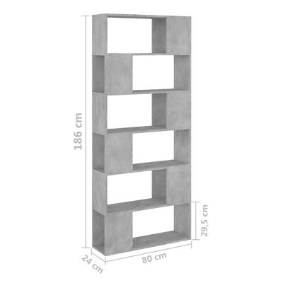 vidaXL Book Cabinet Room Divider Concrete Grey 80x24x186 cm Engineered Wood