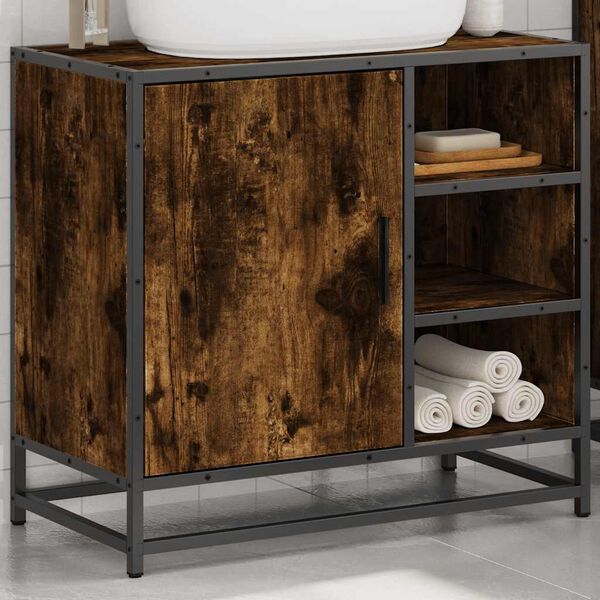 vidaXL Bathroom Sink Cabinet Smoked Oak 65x33x60 cm Engineered Wood