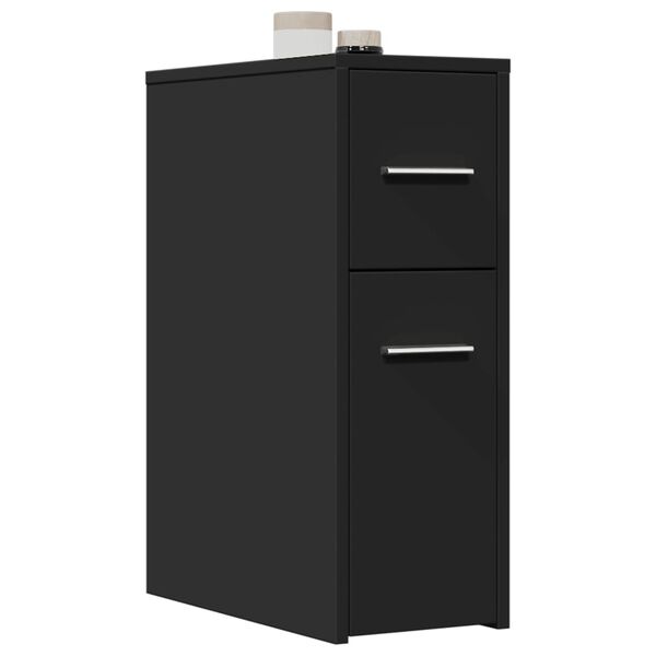 vidaXL Narrow Bathroom Cupboard with Wheels Black Engineered Wood