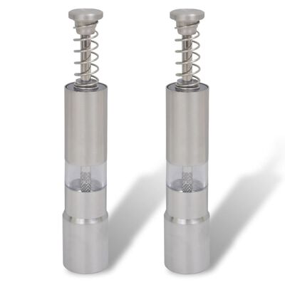 2 Stainless Steel Spring Action Manual Salt and Pepper Mills