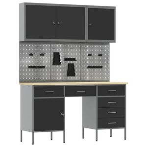 vidaXL Work Cabinet with Drawer 8 pcs Black Engineered Wood and Steel