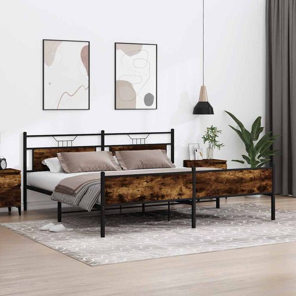 vidaXL Metal Bed Frame without Mattress Smoked Oak 193x201 cm