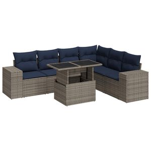 vidaXL 7 Piece Garden Sofa Set with Cushions Grey Poly Rattan Acacia