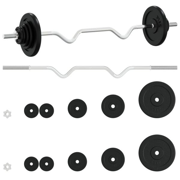 vidaXL Barbell with Plates Set 30 kg Cast Iron & Chrome Plated Steel