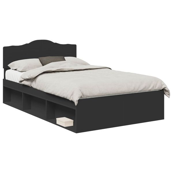 vidaXL Bed Frame with Headboard Black 120 x 190 cm Solid Pine Wood