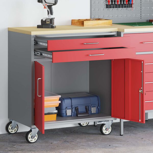 vidaXL Work Cabinet with Drawer 2 pcs Red and Grey 75 x 45 x 85 cm