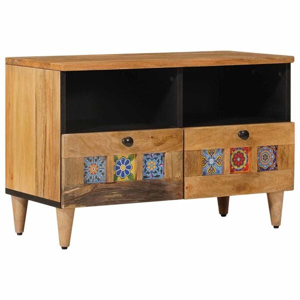vidaXL TV Cabinet with Drawer Natural 70 x 33 x 46 cm Solid Mango Wood