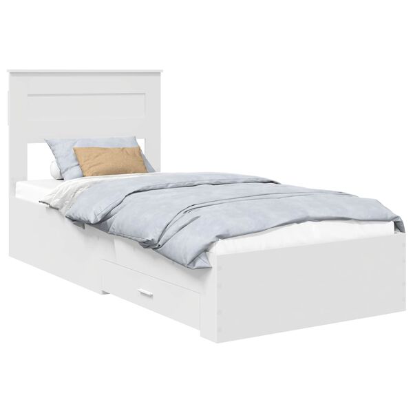 vidaXL Bed Frame Manual White and Silver 75 x 190 cm Engineered Wood