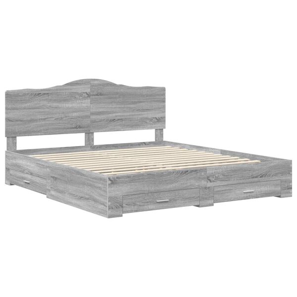 vidaXL Bed Frame with Drawer Grey Sonoma 200 x 200 cm Engineered Wood